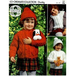 Vintage Knitting Pattern Cardigan Sweater Hat Vest Girl by Sirdar #152